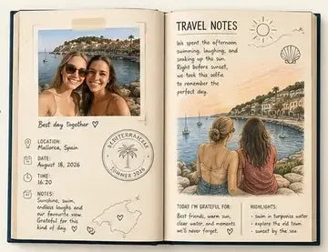 An open book with the photo and illustration