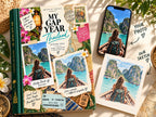 Travel photo book Thailand: My Gap Year cover with a Railay Beach longtail boat photo on a phone next to its colored-pencil sketch