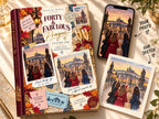 Travel photo book Prague: Forty & Fabulous cover with a Charles Bridge birthday toast photo on a phone next to its colored-pencil sketch
