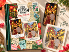 Travel photo book Vietnam: Our Vietnam Story cover with a Hoi An lantern street phone photo next to its colored-pencil sketch