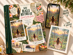 Travel photo book Bali: My Bali Retreat cover with a Tegallalang rice terrace swing photo on a phone next to its colored-pencil sketch
