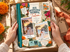 Couples photo book gift: Our Destination Wedding Tulum personalized photo album unboxed with terracotta ribbon