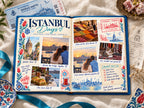 Destination photo book open to Istanbul Days, with a Bosphorus ferry ticket and Turkish delight