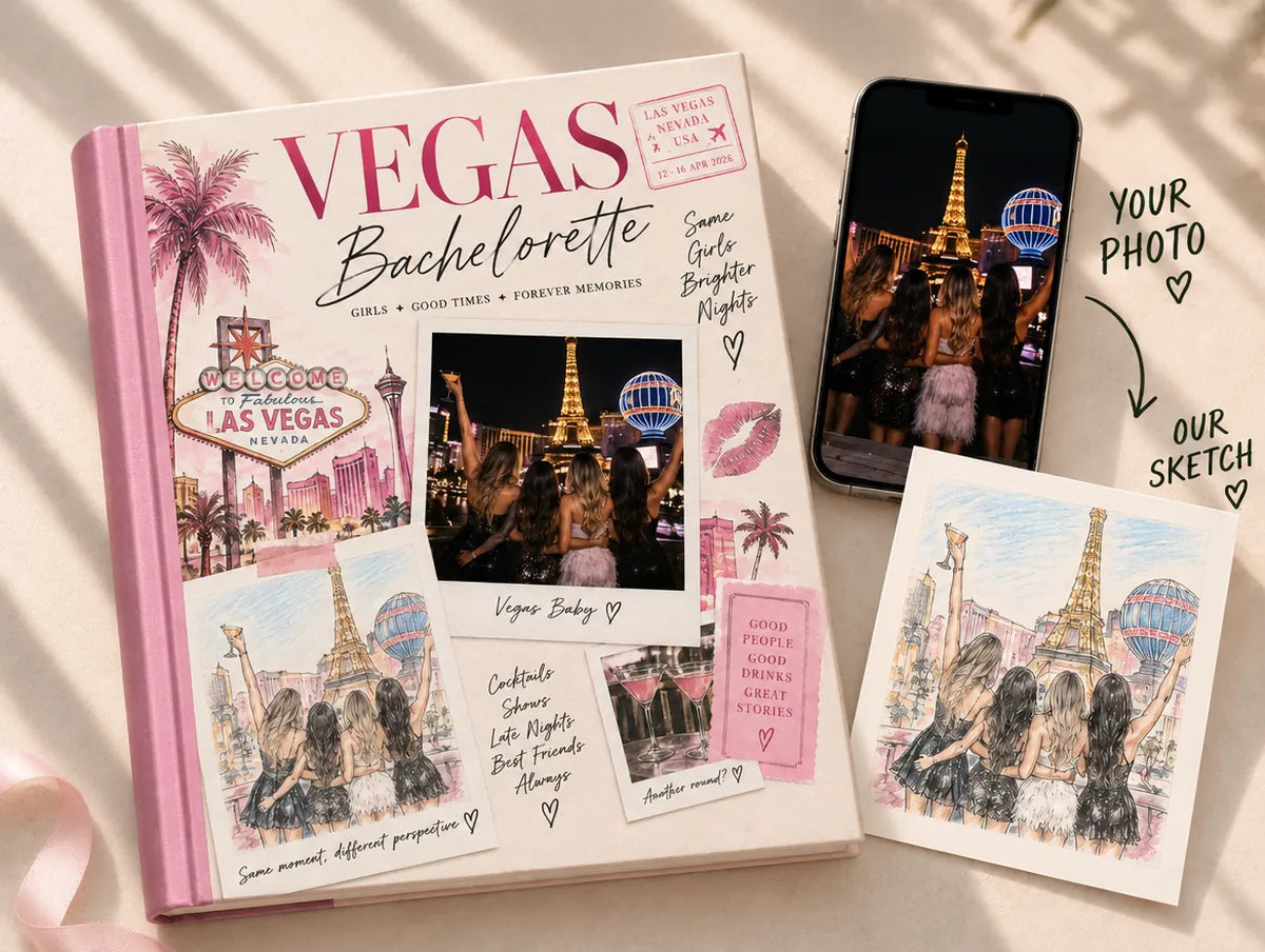 Vegas Bachelorette book with a photo and its illustration